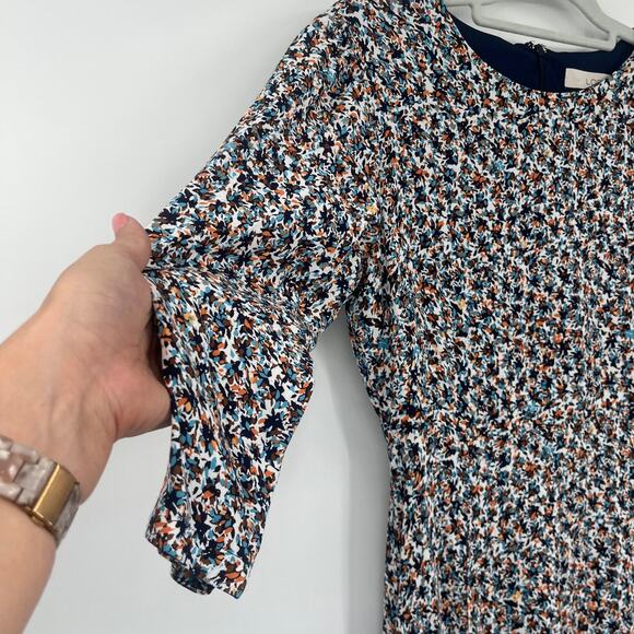 Loft Abstract Floral Midi Dress Sz 4 3/4 Sleeve Preppy Slit Work Cottage Fall - Picture 3 of 9